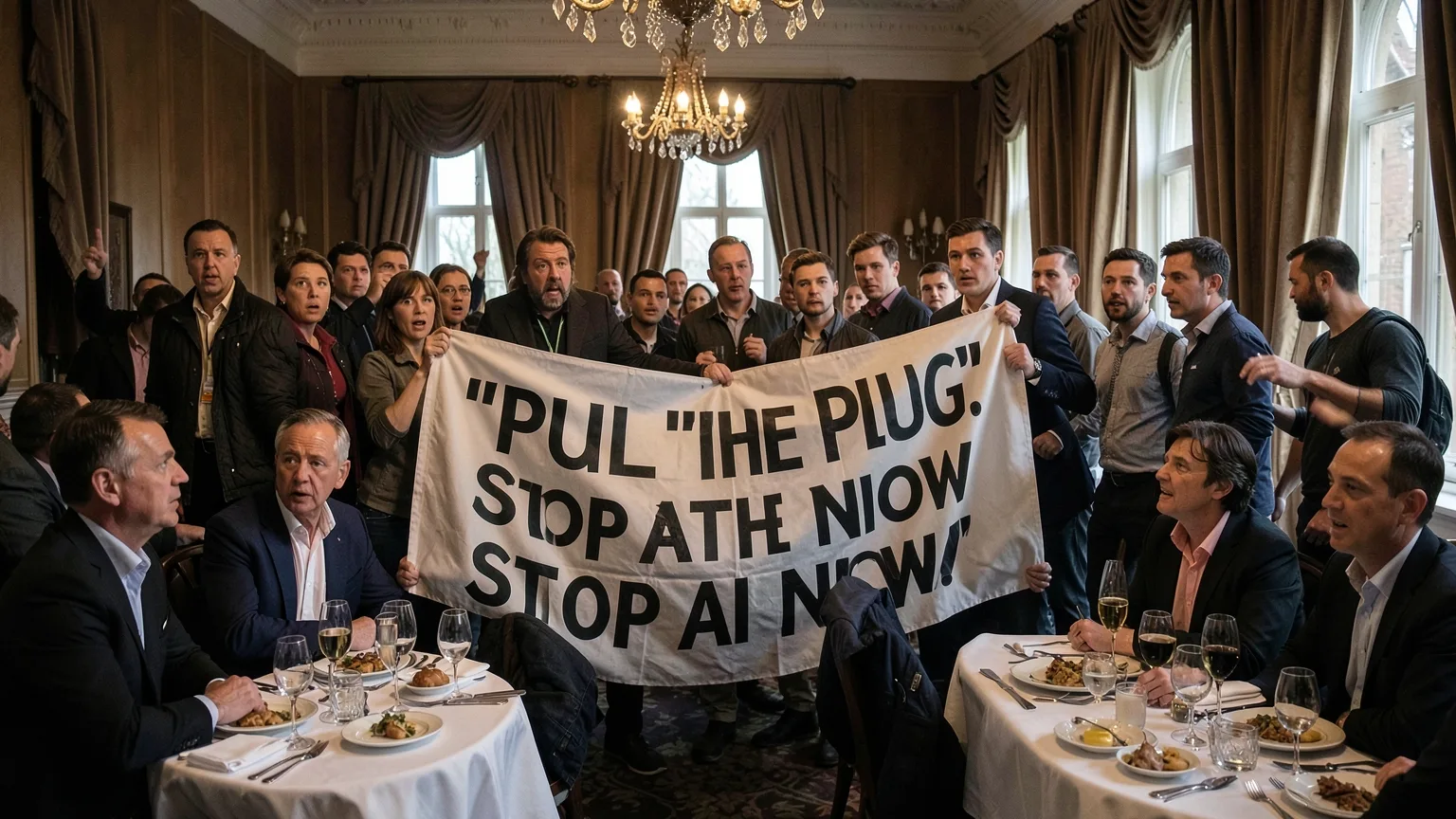 ‘Pull the plug’: protesters move from rallies to interrupting AI industry events
